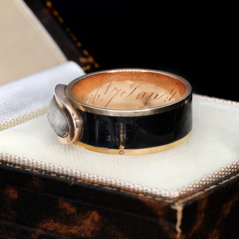 The Antique Georgian Glass Panel Mourning Ring - Antique Jewellers