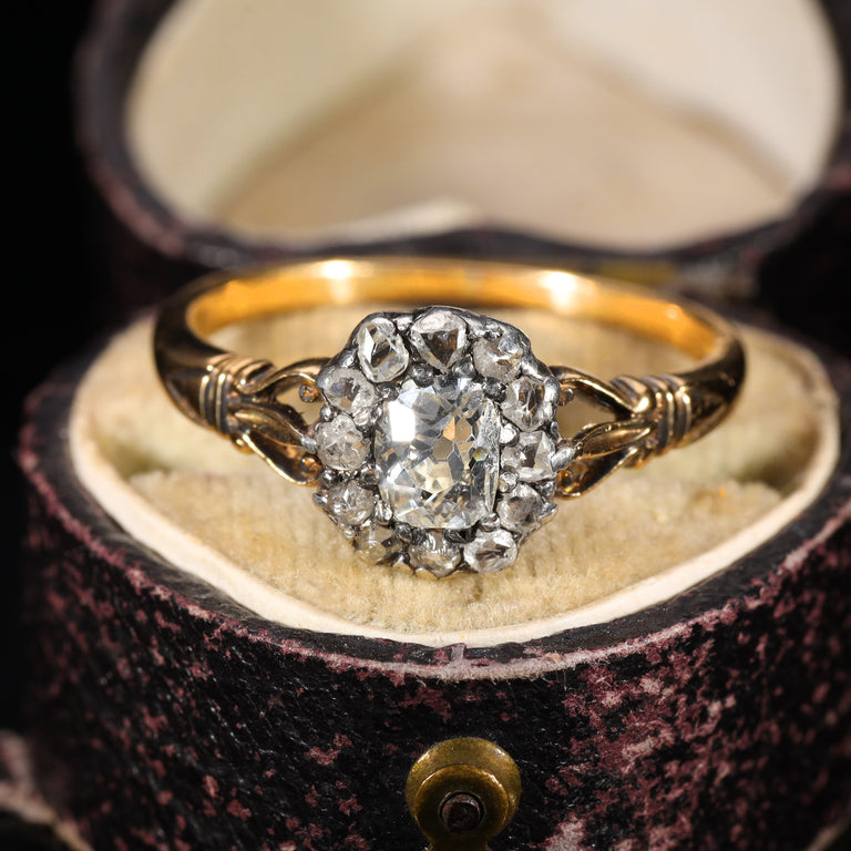 The Antique Georgian Old Mine Cut Diamond Cluster Ring