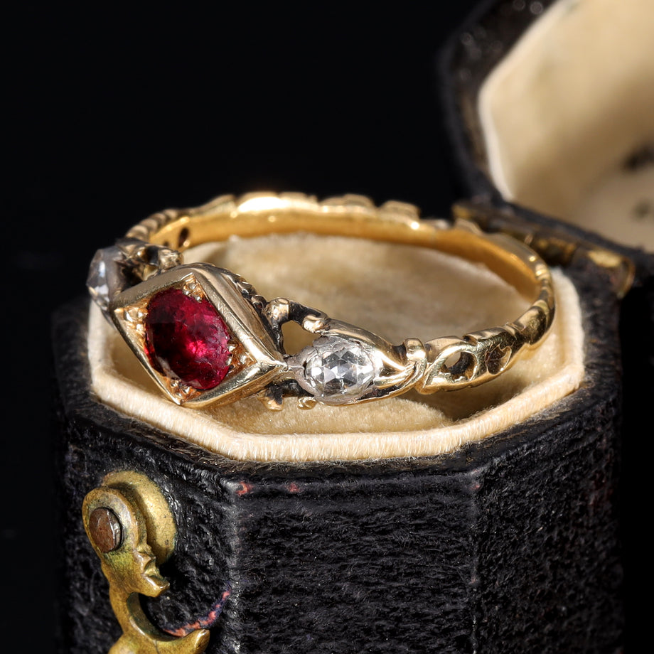 The Antique Georgian Ruby and Rose Cut Diamond Ring