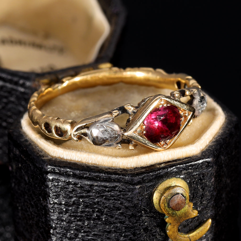 The Antique Georgian Ruby and Rose Cut Diamond Ring