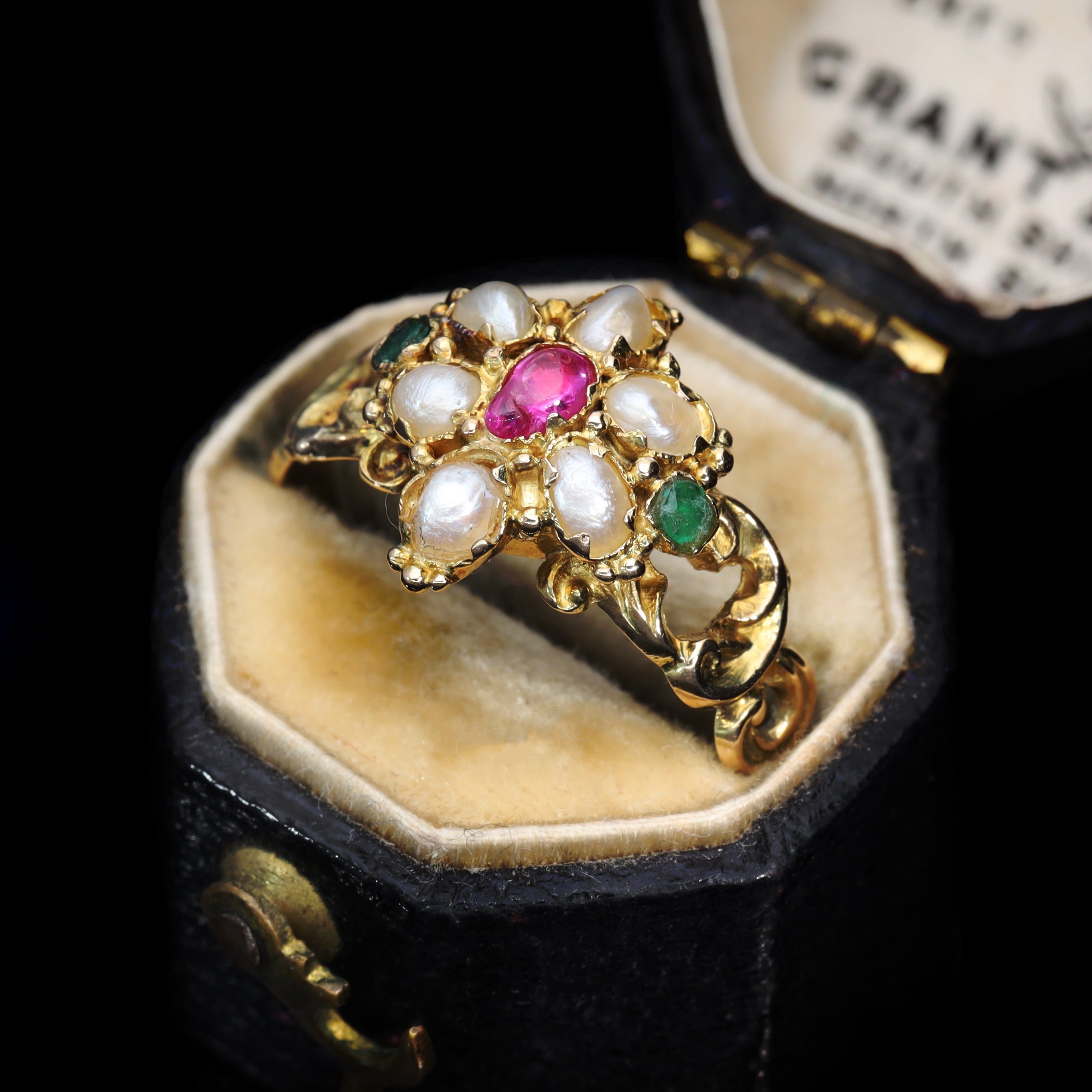 The Antique Ruby, Pearl and Emerald Daisy Ring - Antique Jewellers