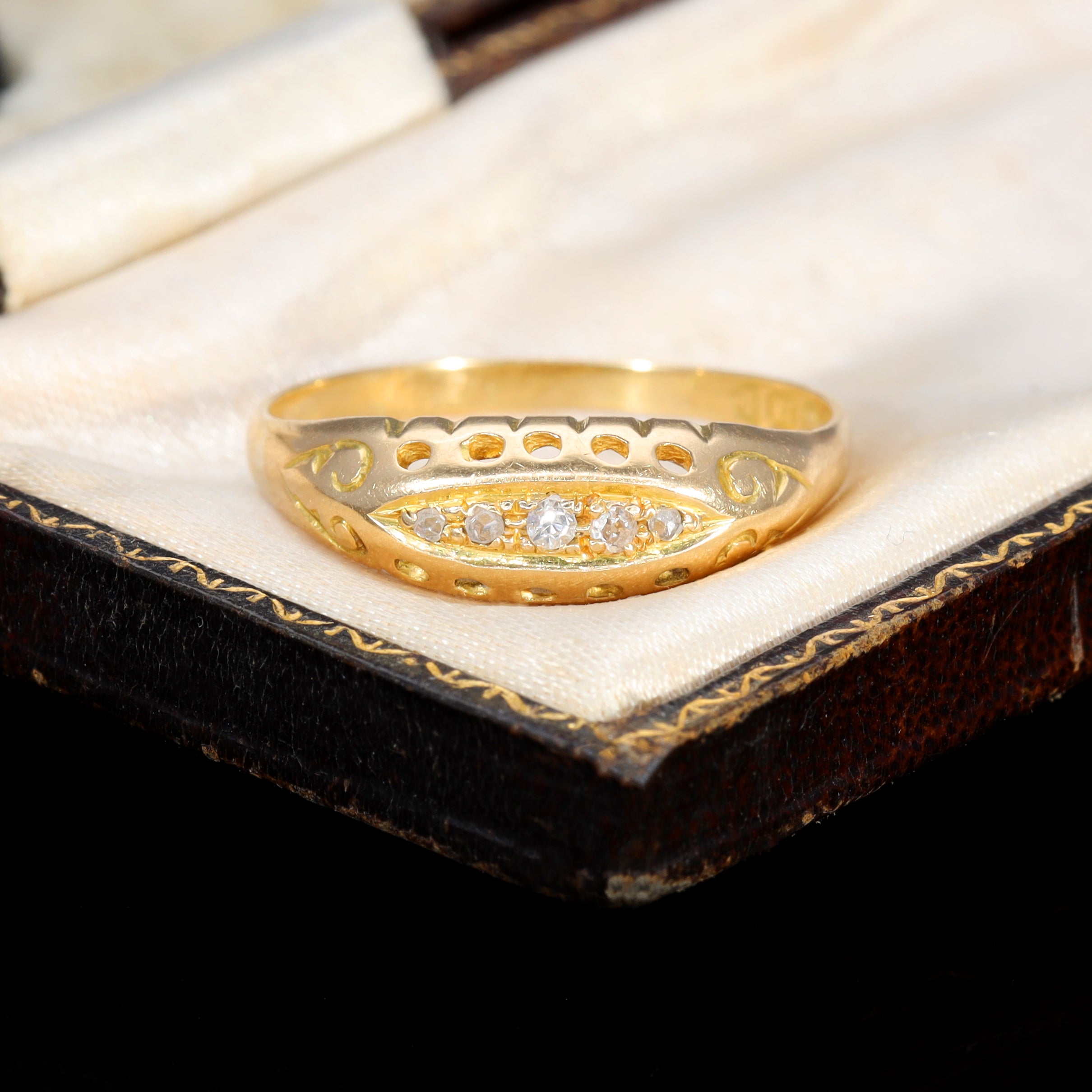 The Antique Victorian Old Cut Diamond Boat Ring - Antique Jewellers