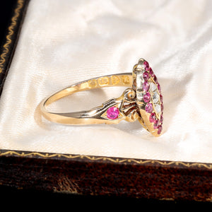 The Antique 1901 Ruby and Old Cut Diamond Navette Ring - Antique Jewellers