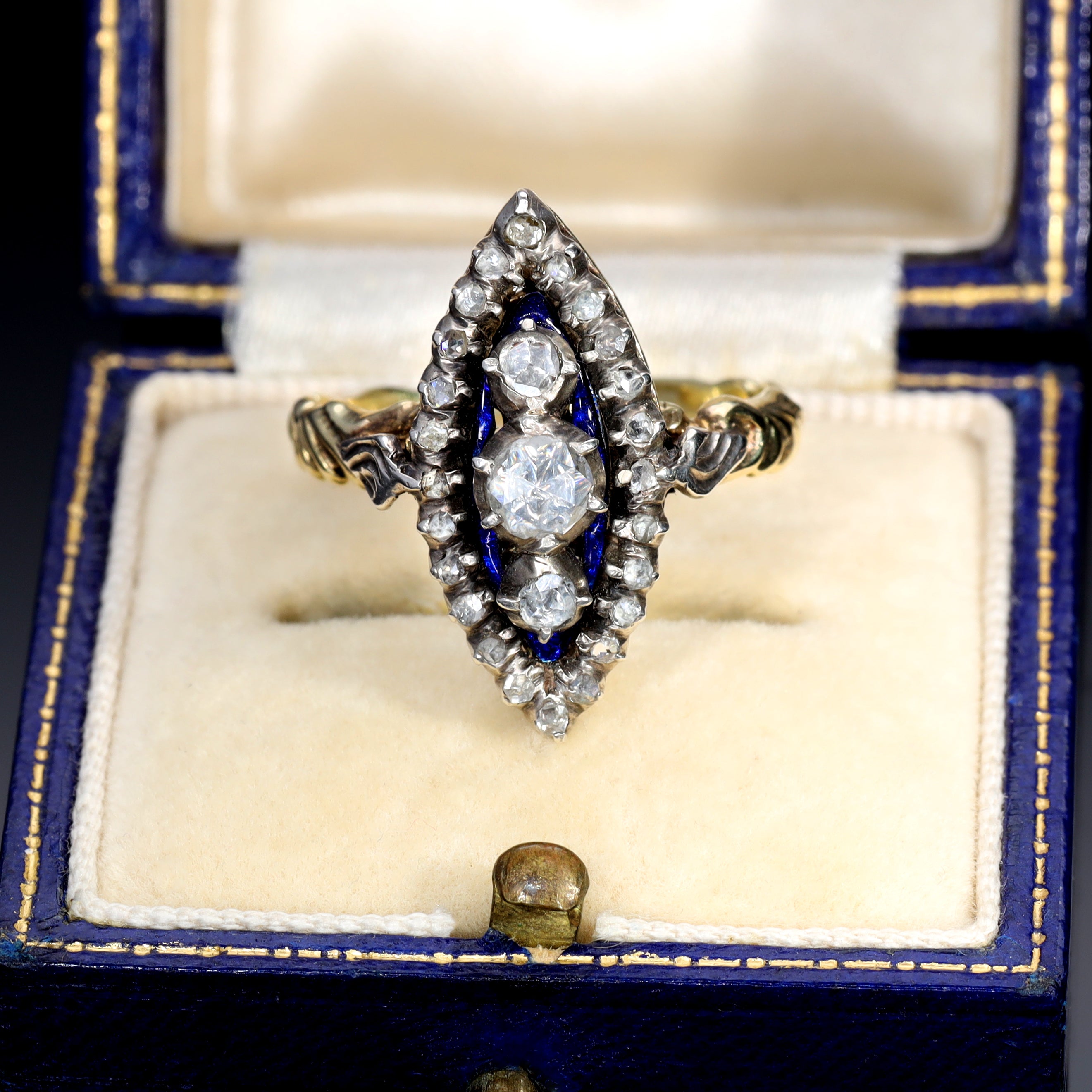 The Antique Georgian Rose Cut Diamond Navette Ring - Antique Jewellers