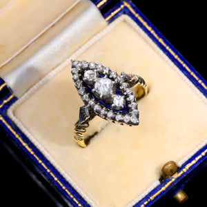 The Antique Georgian Rose Cut Diamond Navette Ring - Antique Jewellers