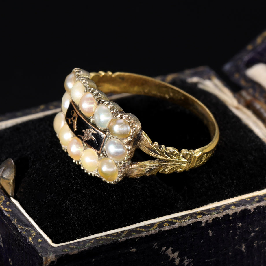 The Antique Victorian A.F Pearl Mourning Ring