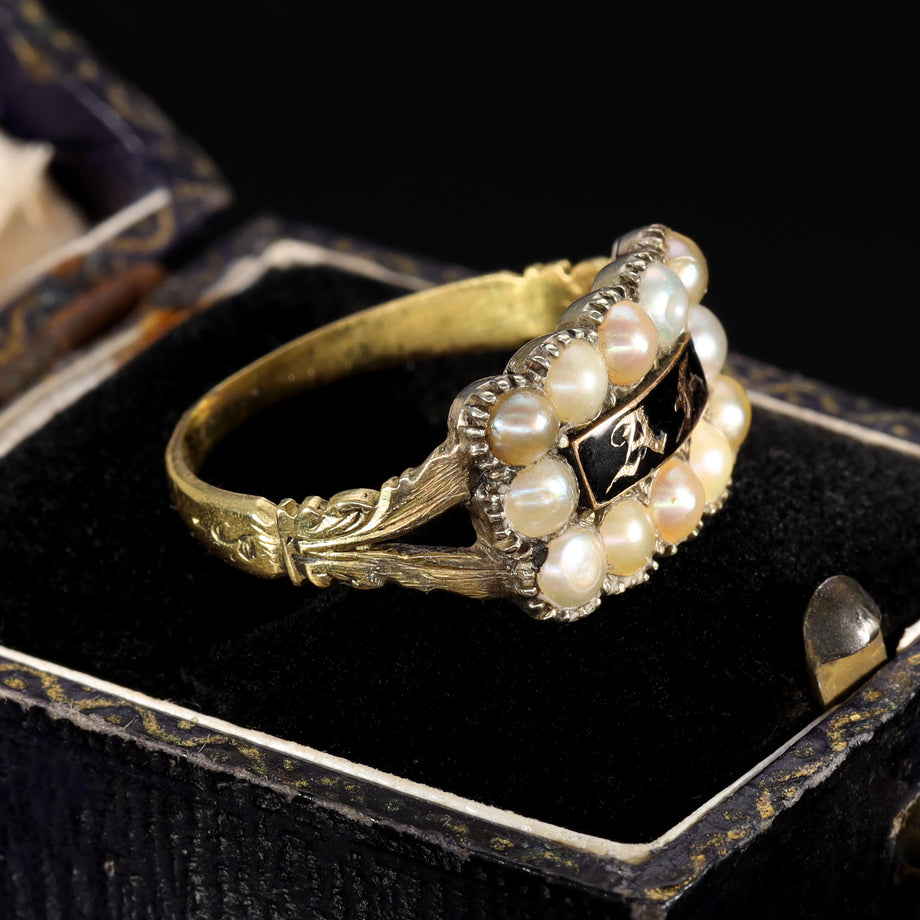 The Antique Victorian A.F Pearl Mourning Ring