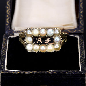 The Antique Victorian A.F Pearl Mourning Ring - Antique Jewellers