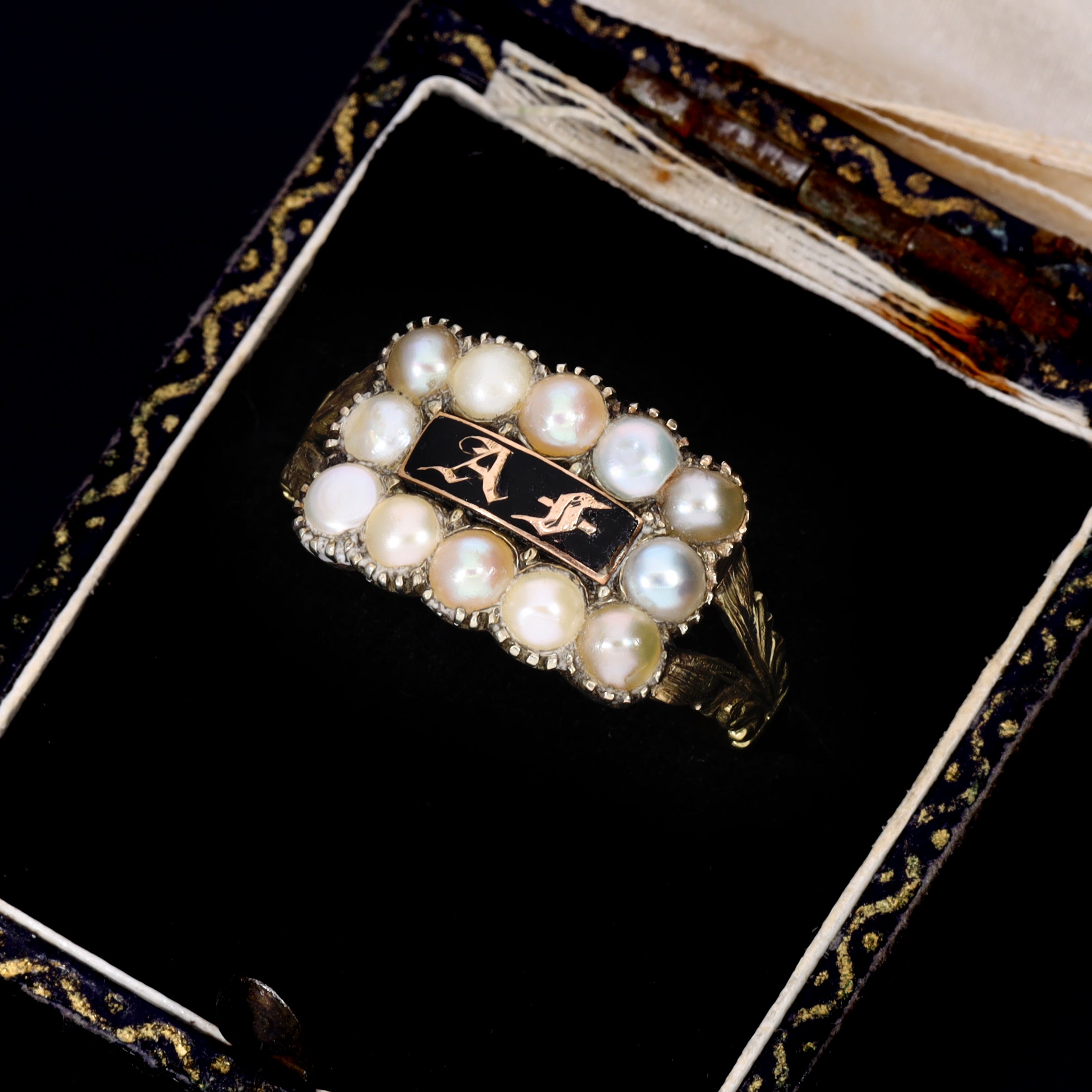 The Antique Victorian A.F Pearl Mourning Ring - Antique Jewellers