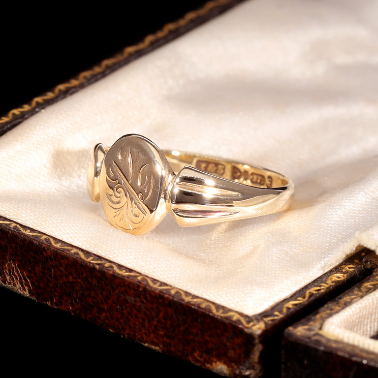The Vintage 1955 Engraved Oval Signet Ring - Antique Jewellers