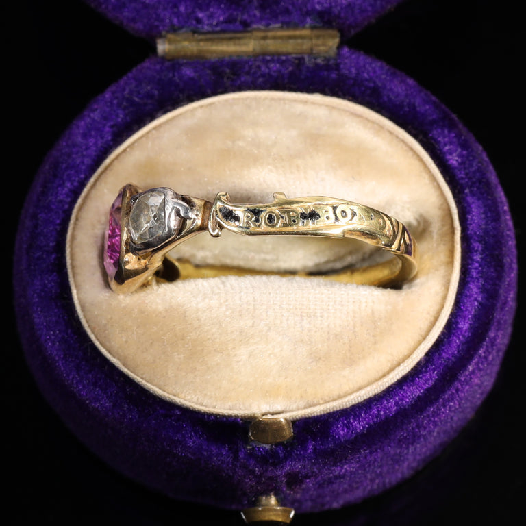 The Antique Georgian Foiled Back Amethyst and Diamond Mourning Ring