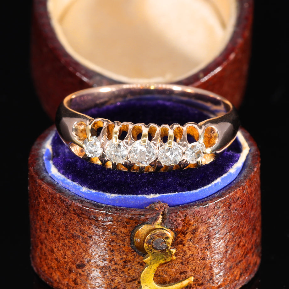 The Antique Five Old Cut Diamond Boat Ring