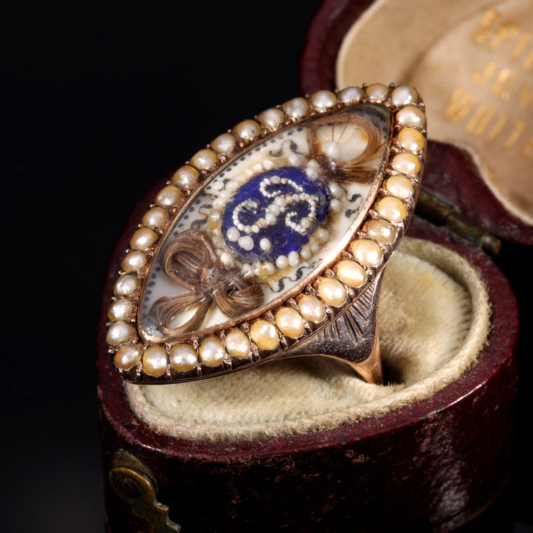 The Antique Georgian Pearl and Enamel Monogram Mourning Ring