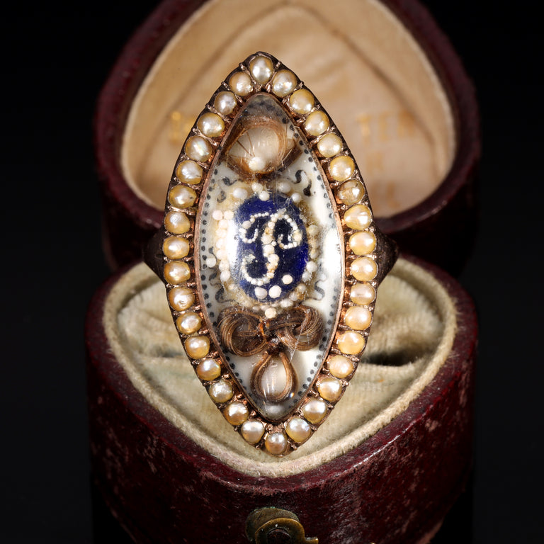 The Antique Georgian Pearl and Enamel Monogram Mourning Ring
