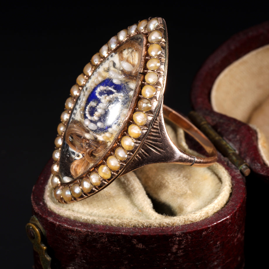 The Antique Georgian Pearl and Enamel Monogram Mourning Ring