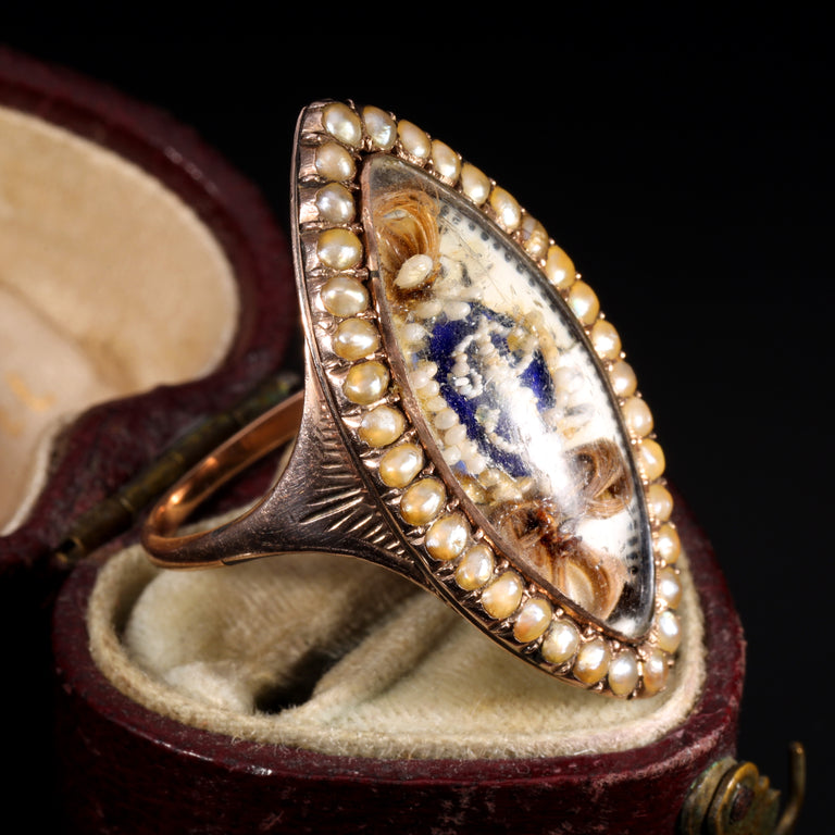 The Antique Georgian Pearl and Enamel Monogram Mourning Ring