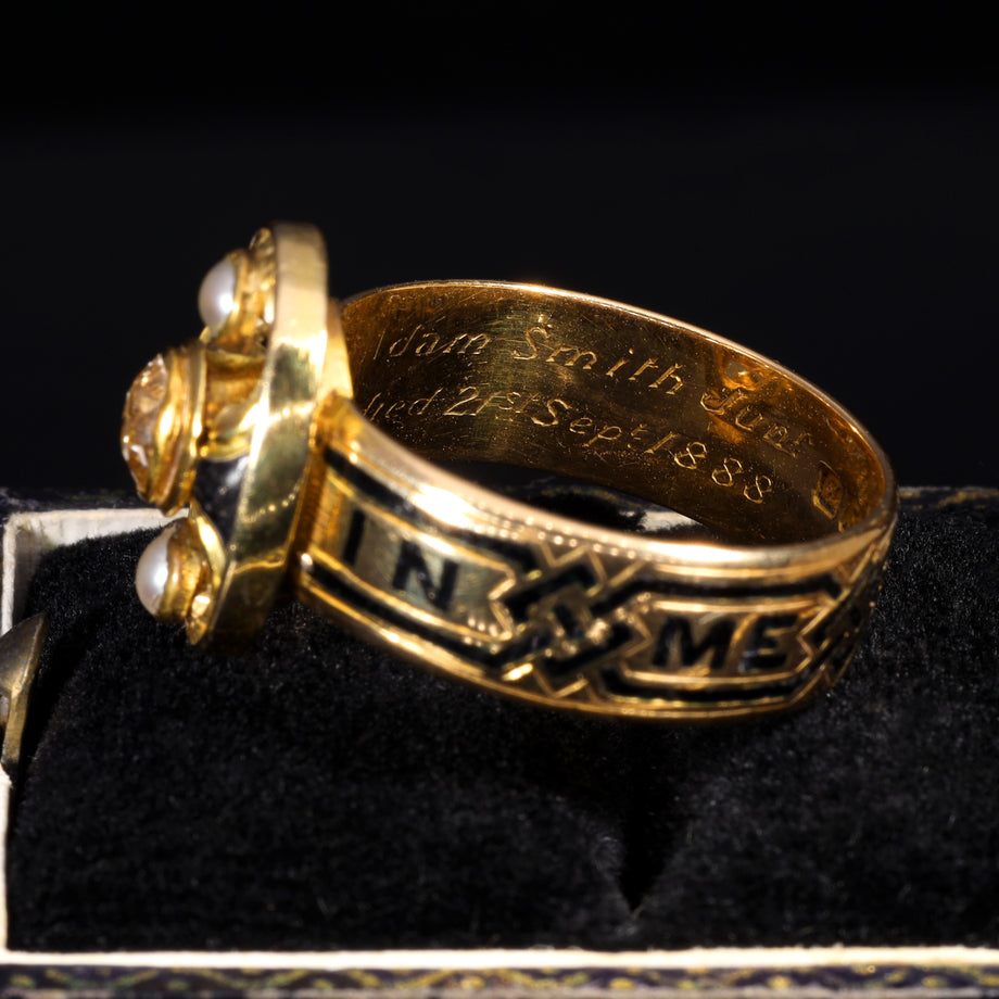 The Antique Victorian 1893 Diamond and Pearl Memorial Ring