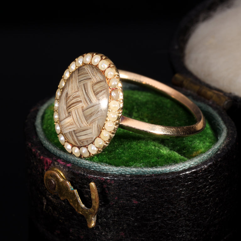 The Antique Georgian 1777 Pearl and Hairwork Mourning Ring