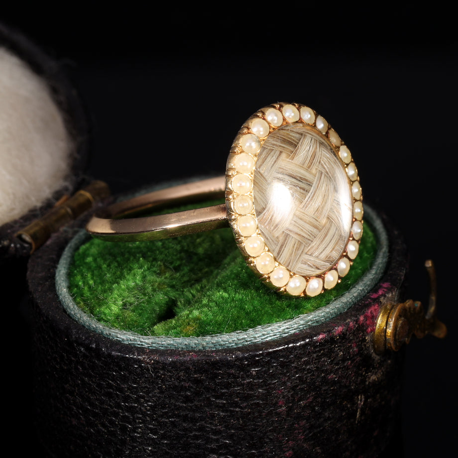 The Antique Georgian 1777 Pearl and Hairwork Mourning Ring