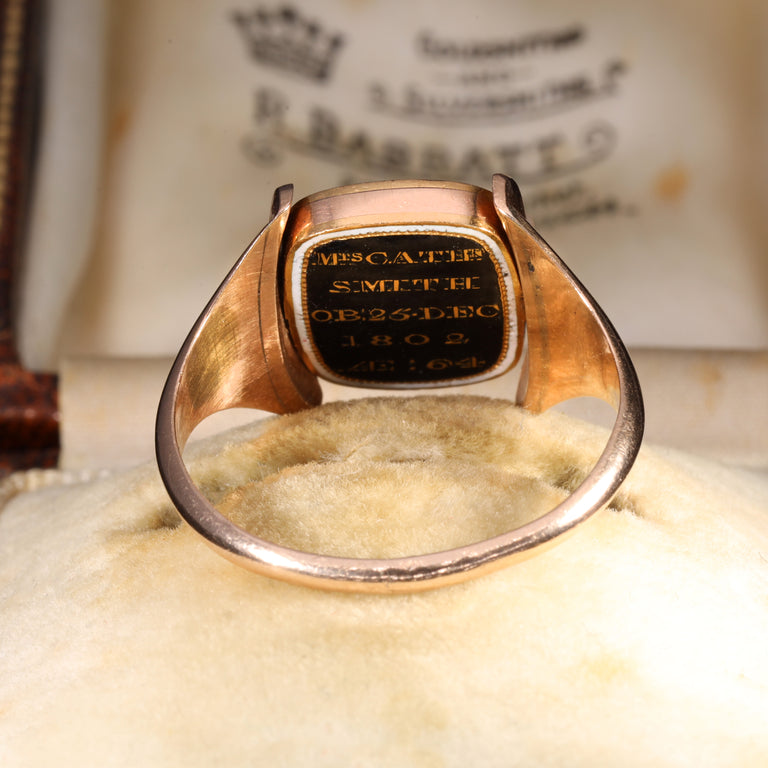 The Antique Georgian 1802 Swivel Hairwork Enamel Mourning Ring
