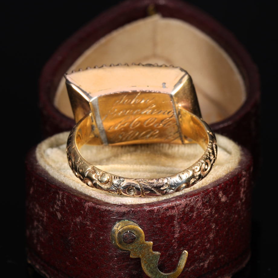 The Antique Georgian 1810 Hairwork, Enamel and Pearl Mourning Ring