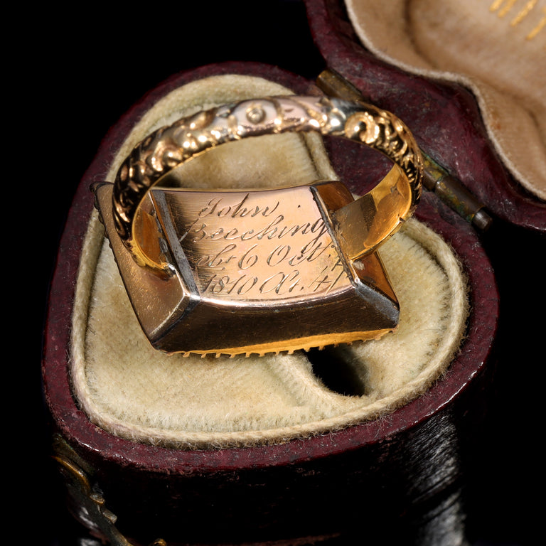 The Antique Georgian 1810 Hairwork, Enamel and Pearl Mourning Ring