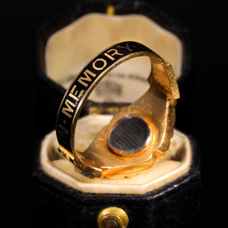 The Antique Victorian 1876 Pearl Cameo Flower Mourning Ring