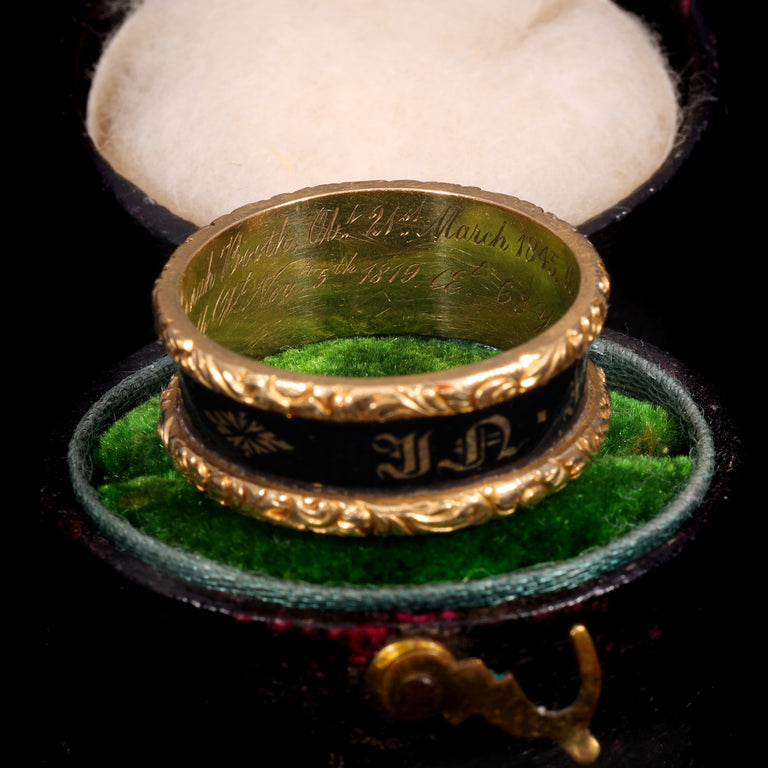 The Antique Victorian 1837 'In Memory Of' 18ct Gold Engraved Mourning Ring