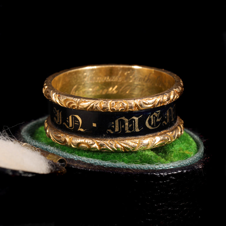The Antique Victorian 1837 'In Memory Of' 18ct Gold Engraved Mourning Ring