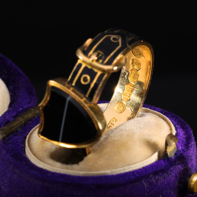 The Antique Victorian 1867 Banded Agate Buckle Mourning Ring