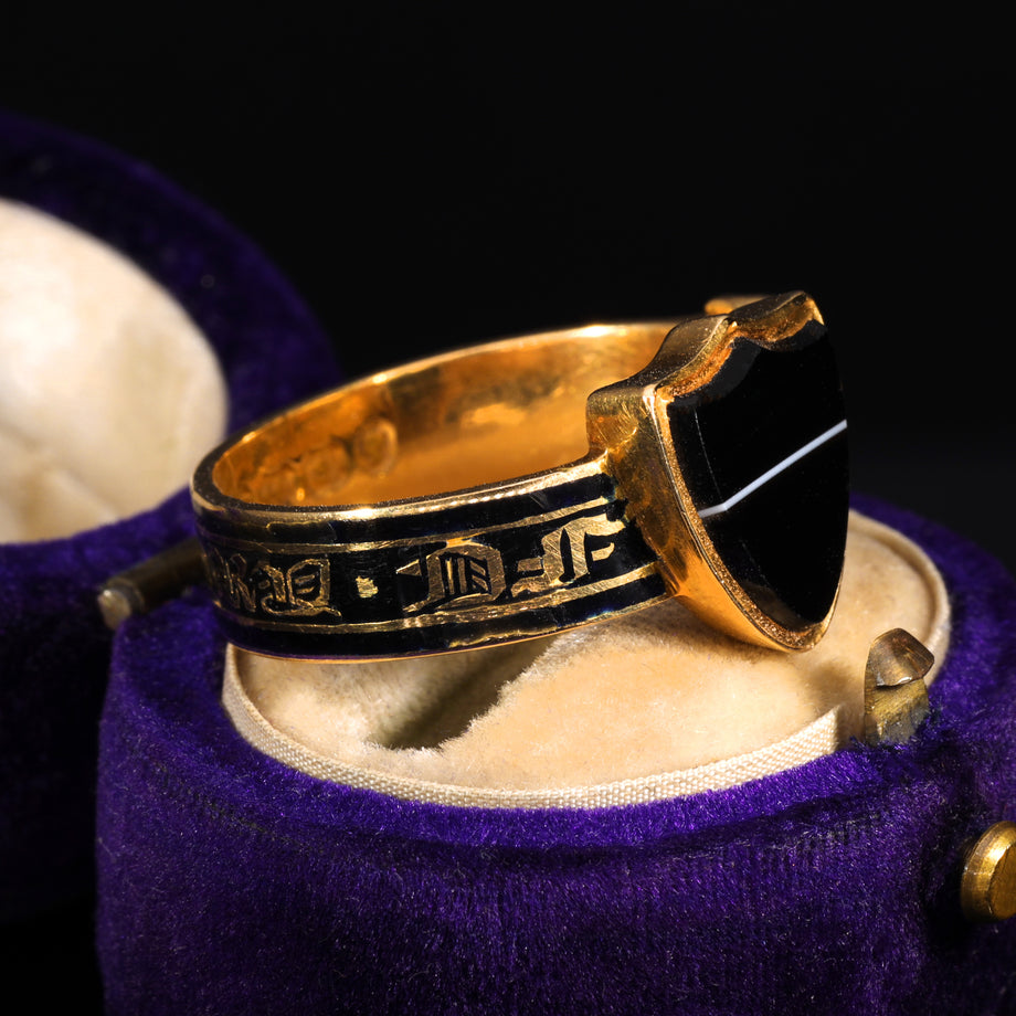 The Antique Victorian 1867 Banded Agate Buckle Mourning Ring