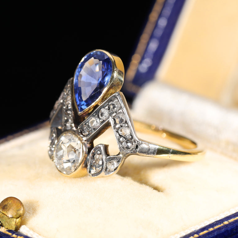 The Antique Sapphire and Old Cut Diamond Tiara Ring