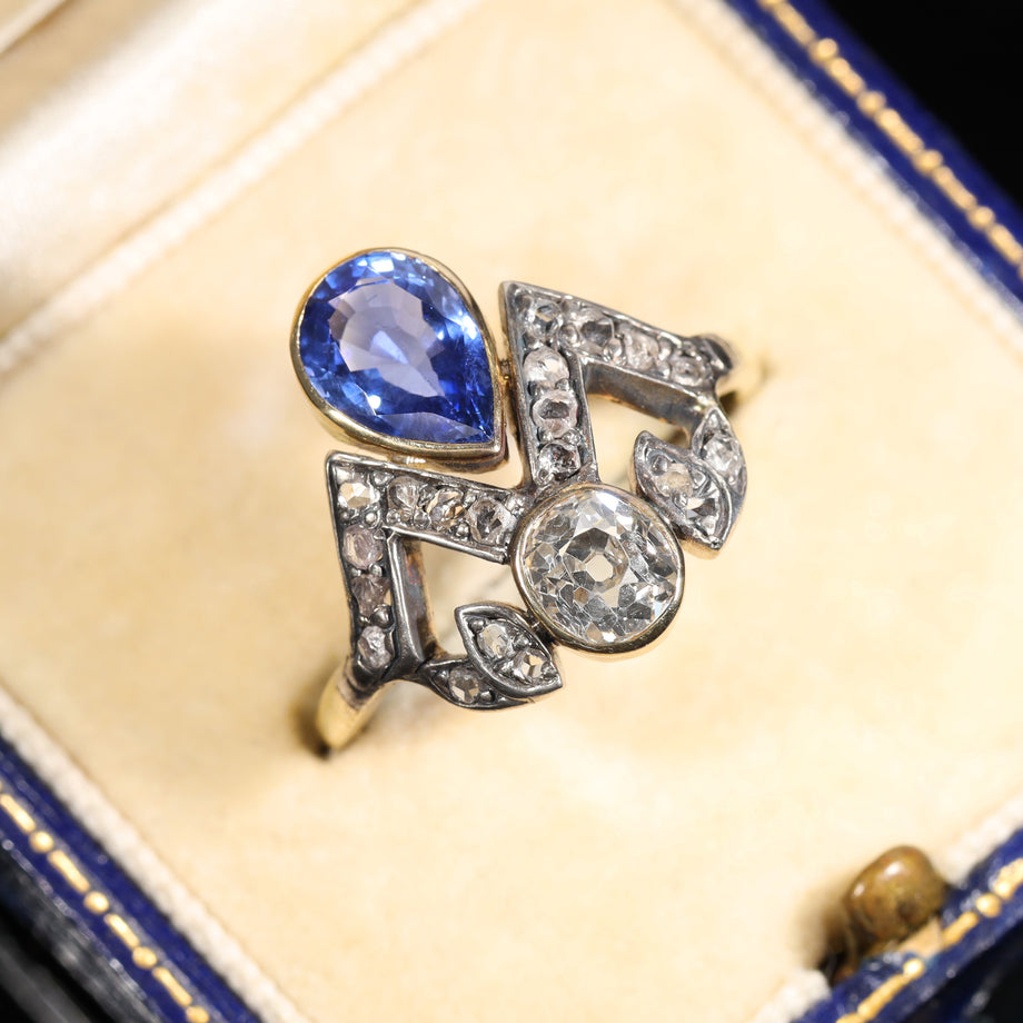 The Antique Sapphire and Old Cut Diamond Tiara Ring