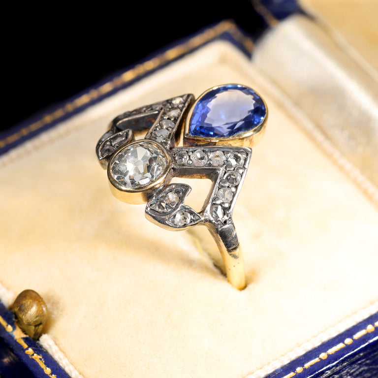 The Antique Sapphire and Old Cut Diamond Tiara Ring