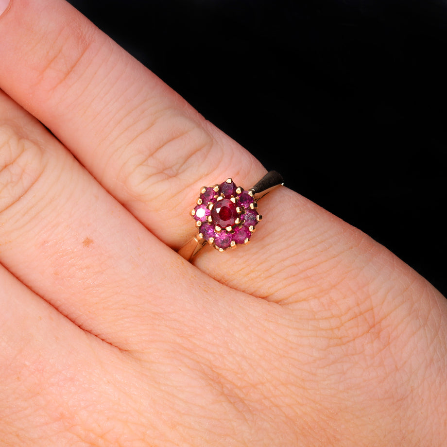 The Vintage 1970 Ruby Cluster Rose Ring