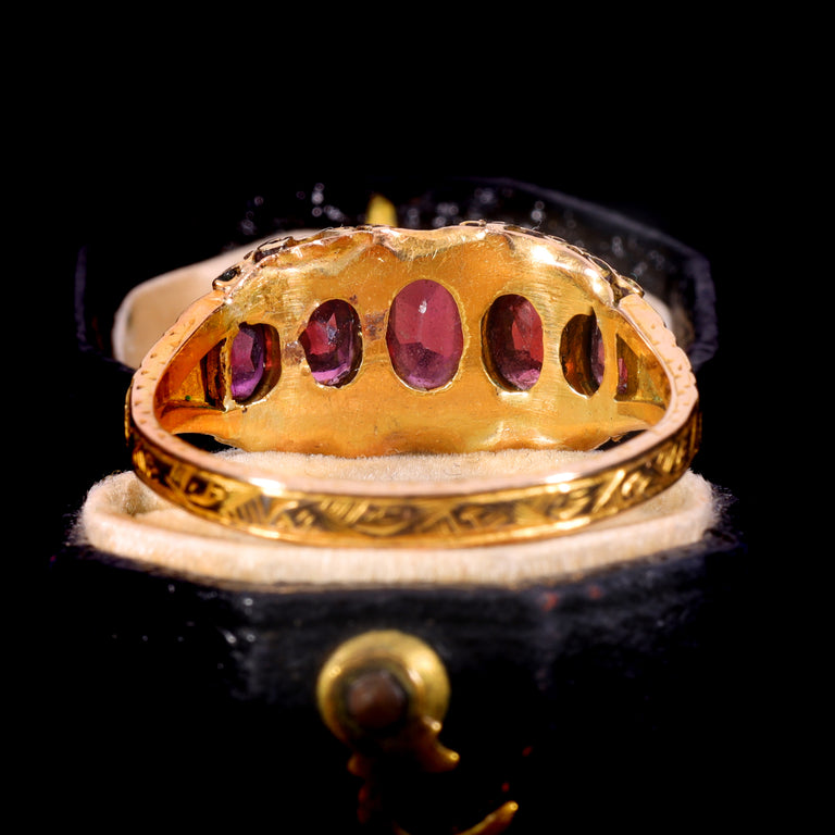 The Antique Victorian 1876 Ruby and Pearl Baroque Ring