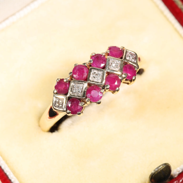 The Vintage Ruby and Diamond Checkerboard Ring