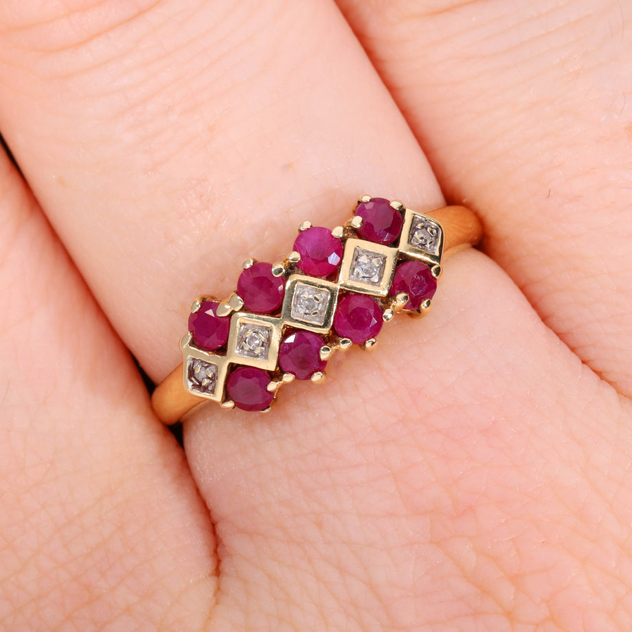 The Vintage Ruby and Diamond Checkerboard Ring