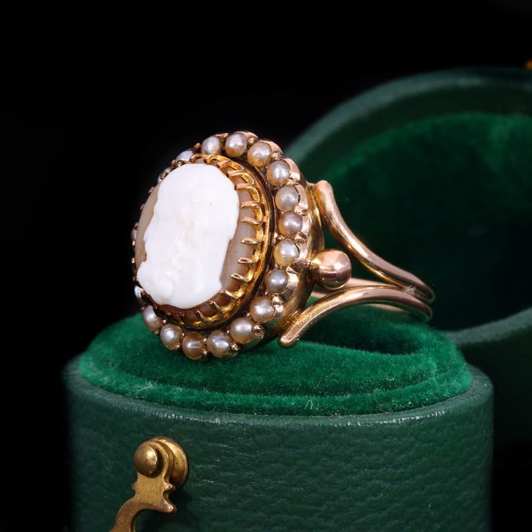 The Antique Victorian Pearl and Shell Cameo Ring