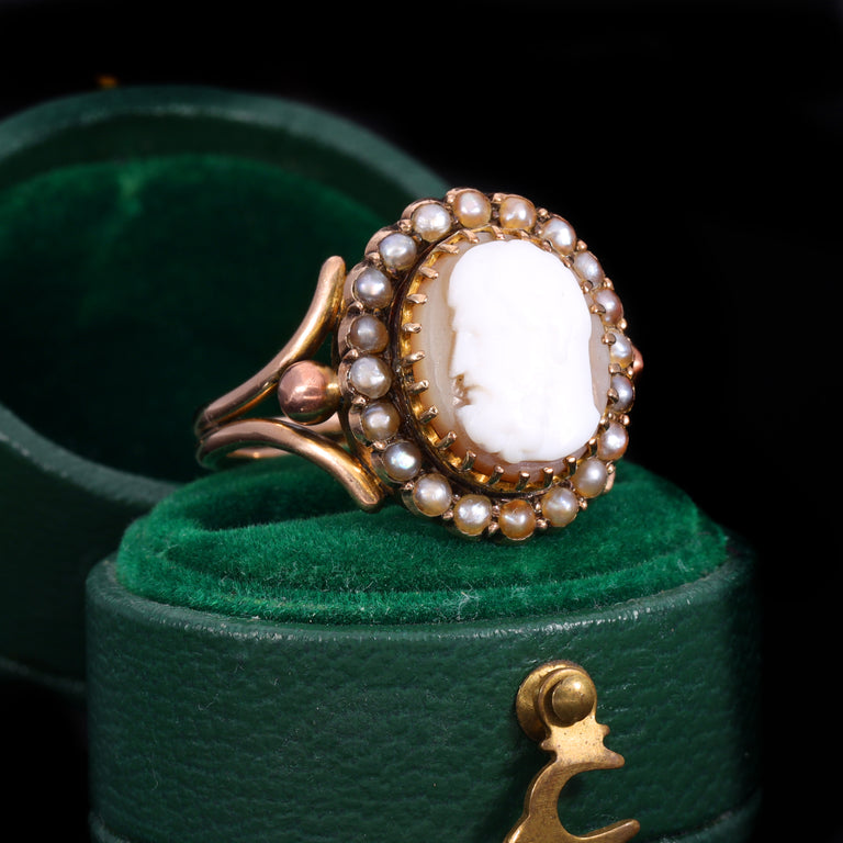 The Antique Victorian Pearl and Shell Cameo Ring