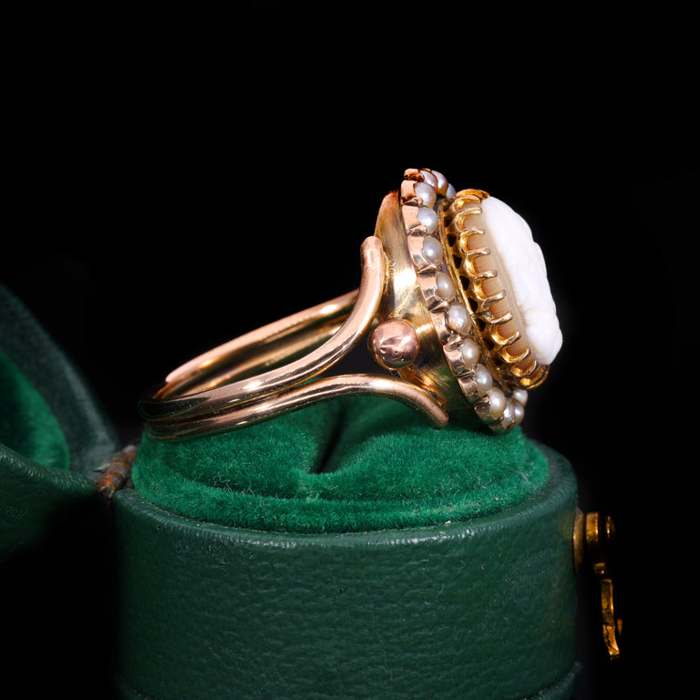 The Antique Victorian Pearl and Shell Cameo Ring
