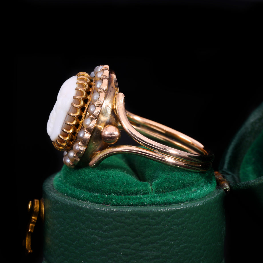 The Antique Victorian Pearl and Shell Cameo Ring