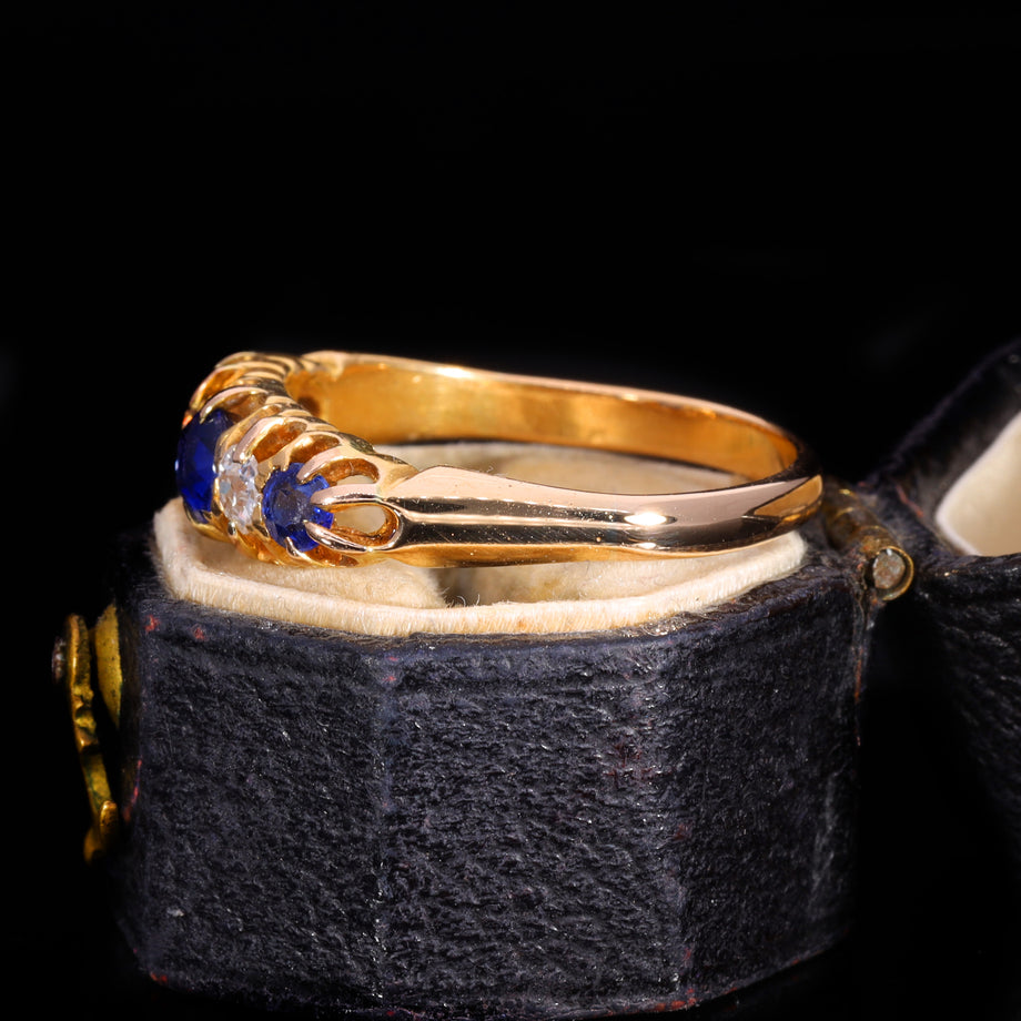 The Antique Sapphire and Diamond Classic Boat Ring