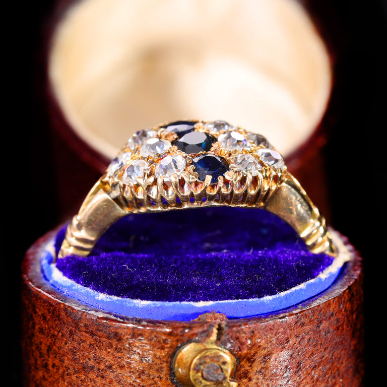 The Antique Victorian Sapphire and Old Cut Diamond Cluster Ring