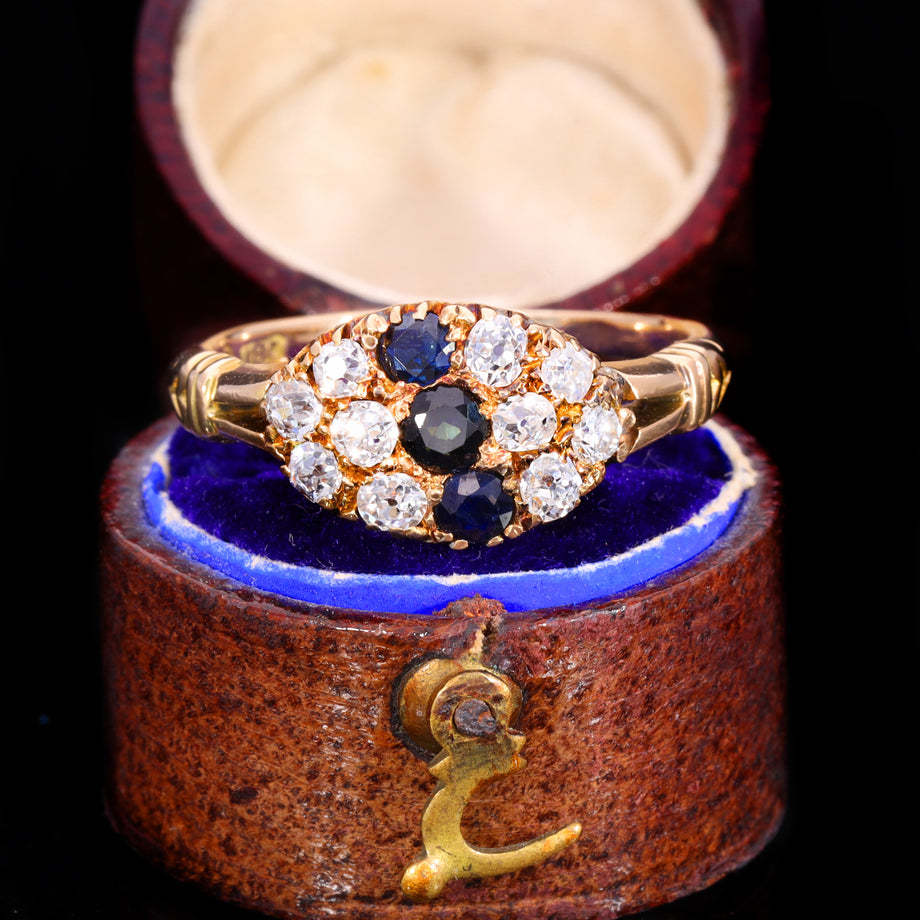 The Antique Victorian Sapphire and Old Cut Diamond Cluster Ring
