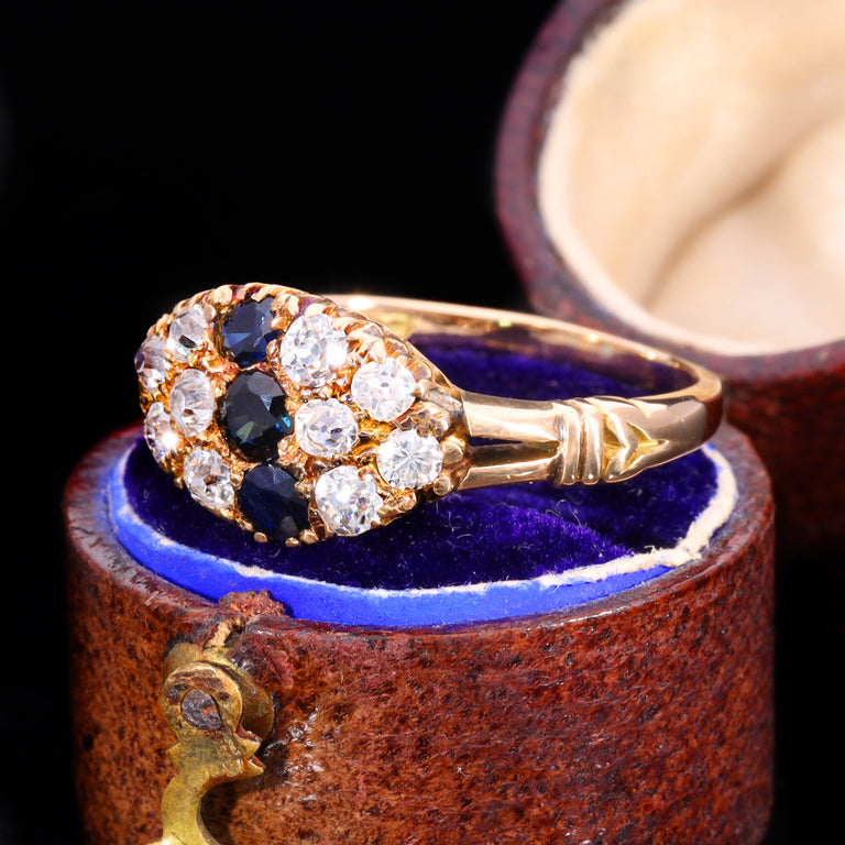 The Antique Victorian Sapphire and Old Cut Diamond Cluster Ring
