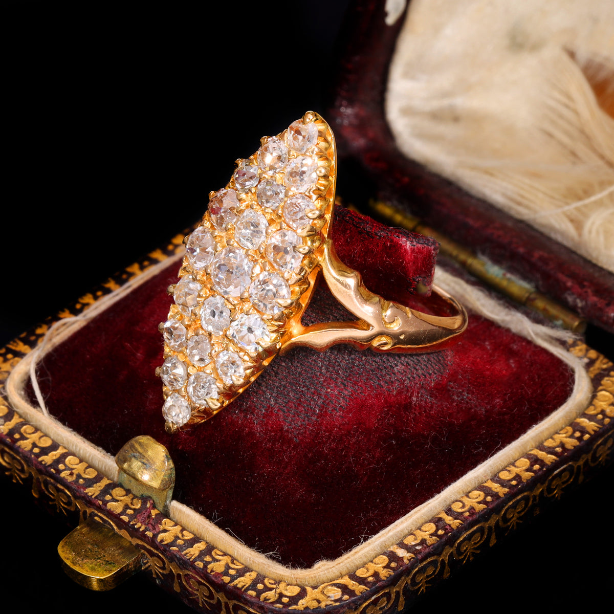 The Antique Victorian Old European Cut Diamond Navette Ring