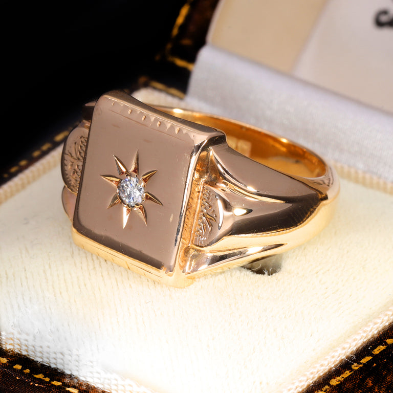 The Vintage 1971 Diamond 9ct Gold Heavy Signet Ring