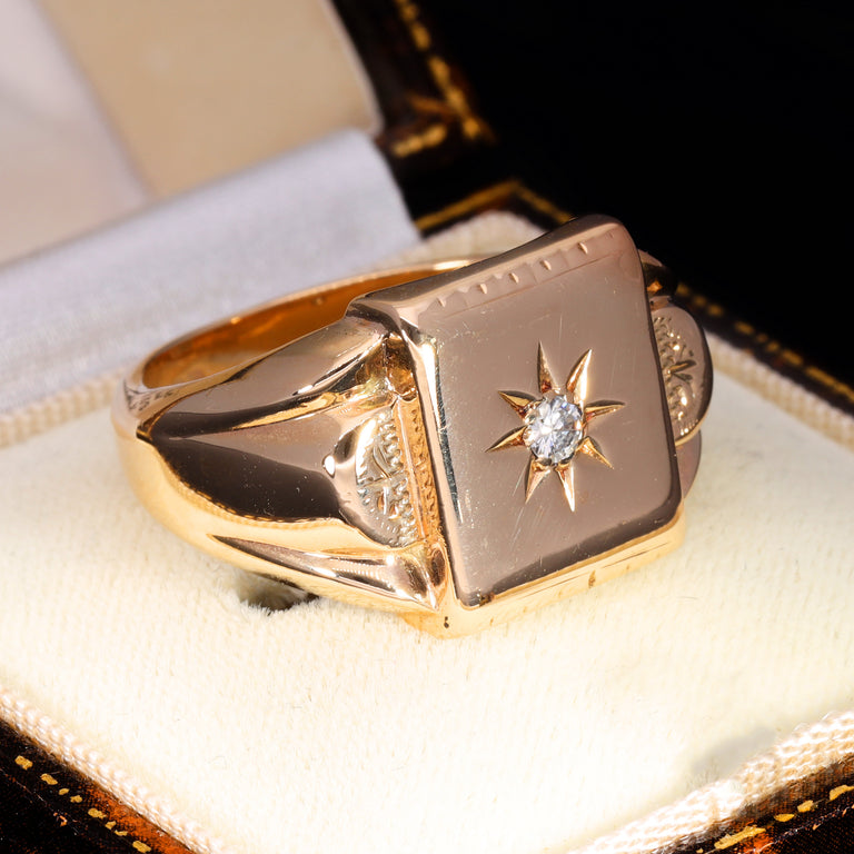 The Vintage 1971 Diamond 9ct Gold Heavy Signet Ring