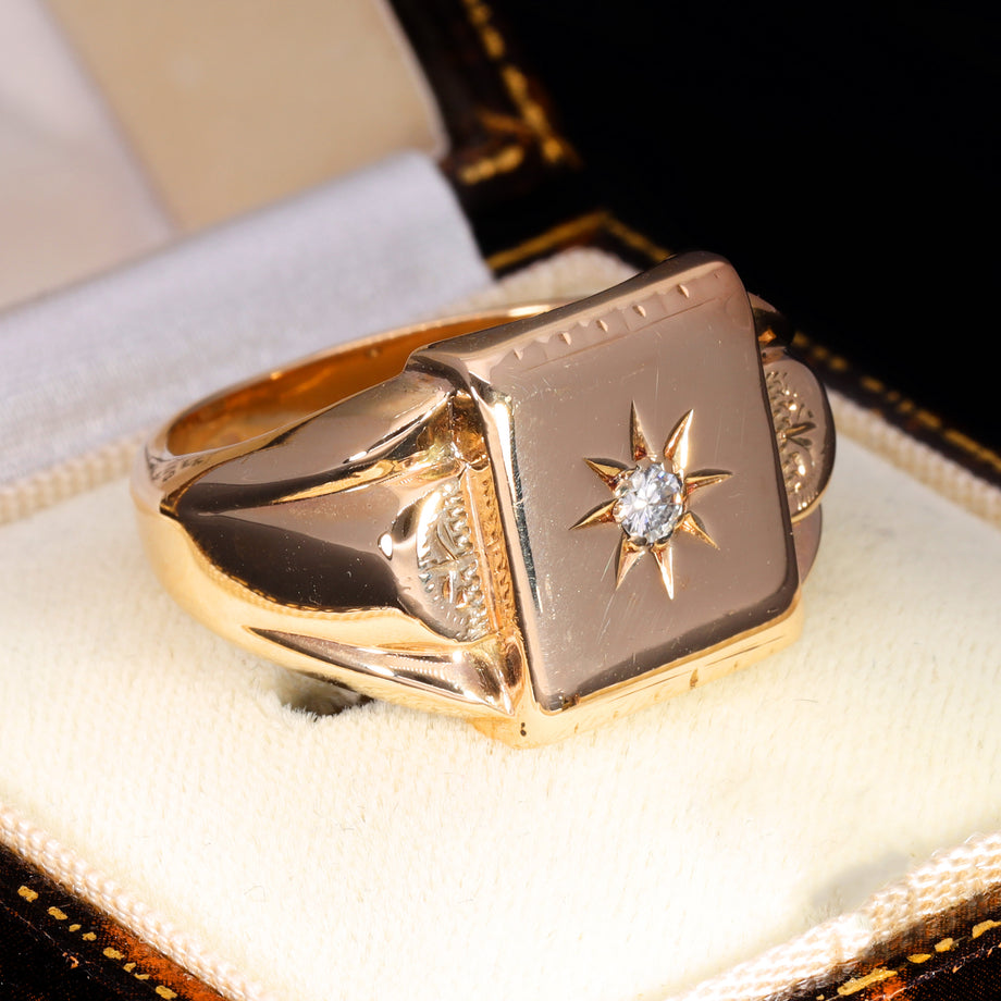 The Vintage 1971 Diamond 9ct Gold Heavy Signet Ring